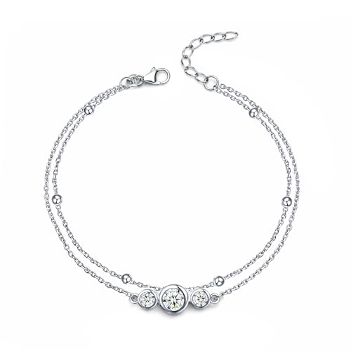 LeCalla 925 Sterling Silver Bracelet Jewelry Gift | Lightweight Italian Design Adjustable Love Bracelet | Link Chain with Lobster Claw Clasp Bracelet for Women Daughter Friendship Bracelet - color: CZ Studded Layered Bracelet