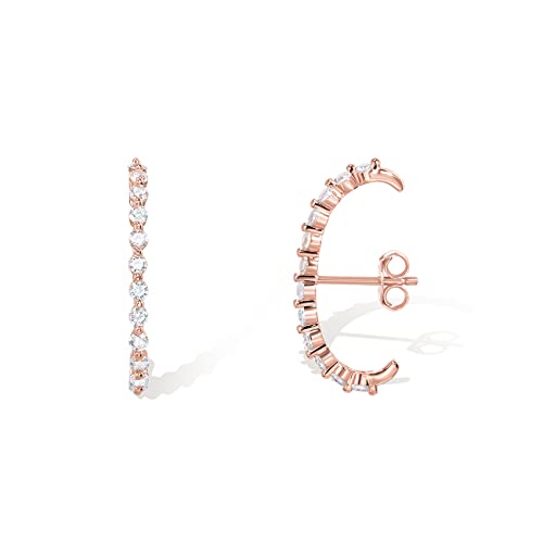 PAVOI 14K Gold Plated 925 Sterling Silver Post Minimalist Suspender Ear Cuff Earrings for Women | Wrap Earlobe Studs - style: Round CZ