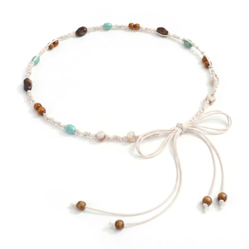 LIMHOO Women's Boho Braided Belt Adjustable Beaded Rope Waist Belts for Dresses - color: 582 Beige