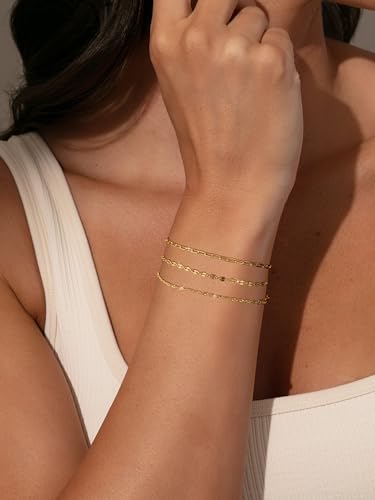 Tewiky Waterproof Gold Bracelets for Women Non Tarnish - Dainty Stack 14K Gold Plated/Sterling Silver Chain Bracelets Set Adjustable Trendy Jewelry for Women - style: Style C