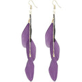 coadipress Boho Piercing Tassel Feather Long Chain Earrings Retro Lightweight Native Feather Dangle Drop Earrings for Women Bohemian Handmade Natural Feathers Earring Jewelry - color: Purple