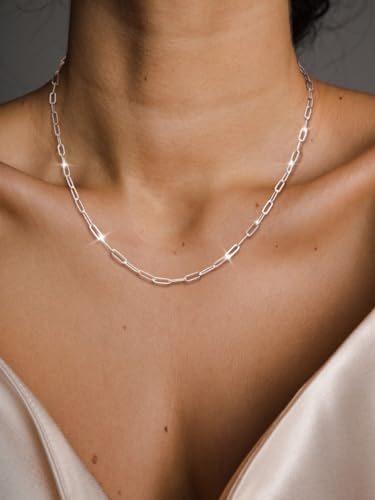 MBW Silver Paperclip Chain Necklace for Women,Dainty Sterling Silver Choker Necklaces for Women Trendy Simple Long Chunky Minimalist Waterproof Link Necklace Jewelry Gifts for Women 16/18/20 in - color: 3mm20"