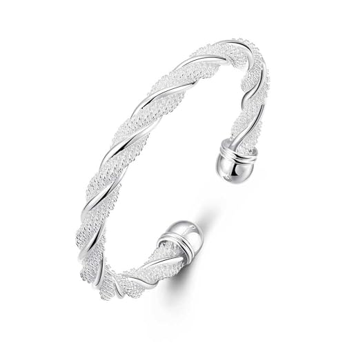 925 Sterling Silver Bracelets Open Adjustable Bangle Bracelet Teardrop Water Drop Cuff Bangles for Women - color: Pattern 9
