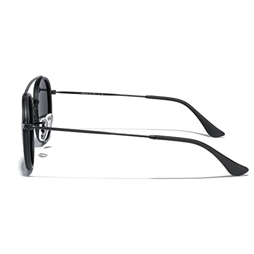 MERRY'S Retro Round Polarized Sunglasses - Unisex Double Bridge Sun Glasses - color: Matte Black Frame/Matte Black Bridge/Black Lens
