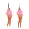 Feather Earrings for Women Bohemian Fringe Tassel Long Drop Dangle Earrings Lightweight Boho Statement earrings - color: pink