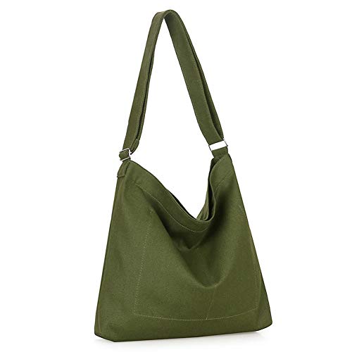 Covelin Women's Retro Large Size Canvas Shoulder Bag Hobo Crossbody Handbag Casual Tote - color: Olive Drab