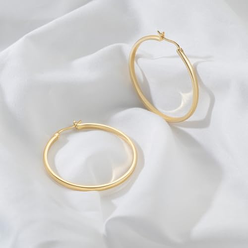 14K Gold Hoop Earrings for Women 14K Gold Earrings for Women Gold Hoop Earring for Womens Hoops Understated Elegance with Smooth Lines Hoops Earring for Womens 20/25/30/35/40/50 mm - size: 40MM