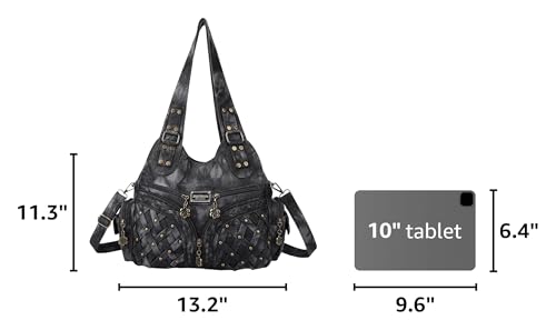 Angel Barcelo Purses for Women Large Shoulder Bag Soft Hobo Bags for Women - color: Black Grey