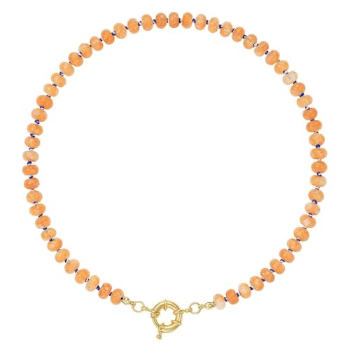 KissYan Beaded Gemstone Necklace for Women, Natural Stone Beach bead Necklace, 18" Boho Summer Handmade Jewelry Gifts - color: Sunstone