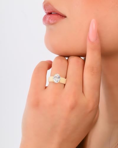 Rinfit Silicone Ring with Stone - Oval Cut Cubic Zirconia Solitaire Engagement Ring for Women - Rubber Wedding Bands - Patented Design - color: Pack F: Light Yellow / Gold