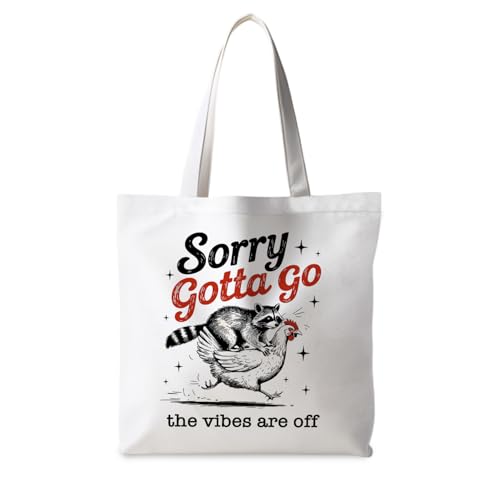 Preppy Animal Tote Bag, Pet Canvas Tote Bag, Reusable Grocery Shopping Shoulder Bags - color: Raccoon Chicken