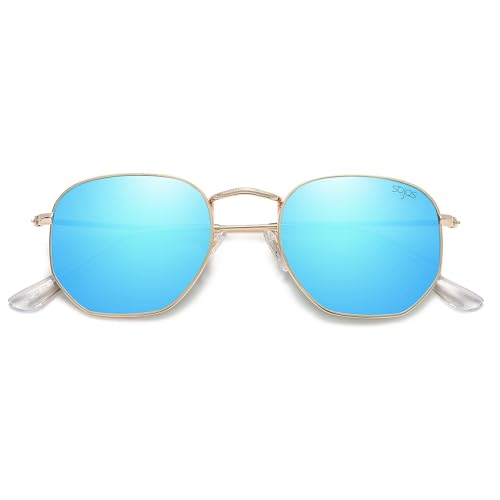 SOJOS Square Polarized Sunglasses for Women Men Small Hexagonal Polygon Shades SJ1072 - color: Blue