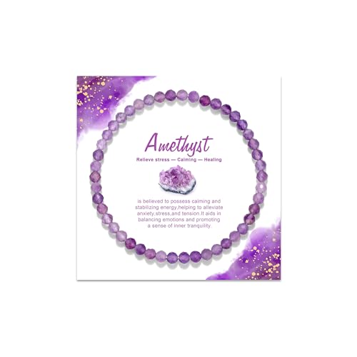 Natural Gemstone Beads Bracelets Healing Crystal Stone Beaded Bracelet for Women Men Handmade Spiritual Jewelry Gifts - color: Amethyst, size: Faceted Round Beads
