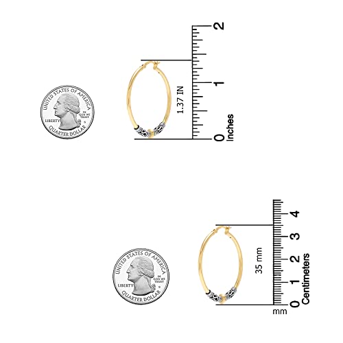 LeCalla 925 Sterling Silver Large Hoop Earrings | Lightweight Antique Bali Hoops | Two-Tone Bohemian Oxidized Balinese Earrings for Women - color: Two-Tone Bali-35mm
