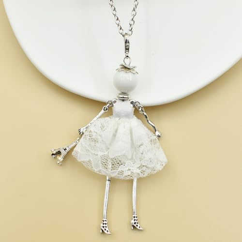 Crystal Paris Doll Necklace for Women, Handmade Cute Dress Long Chain Pendant Necklace Prom Costume Jewelry - style: 12