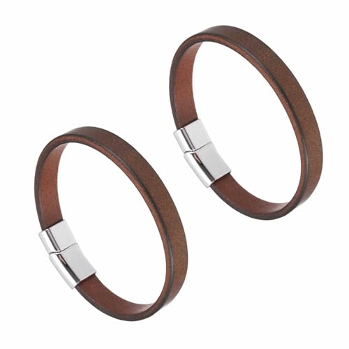 MECCANIXITY 2Pcs Plain Leather Bracelets Buckle Bangle,8" Silver Leather Snap Bracelets Adjustable Blank Wrist Cuffs DIY Craft Wristbands for Men Women Stamping Jewelry Making - color: Silver, size: 8"