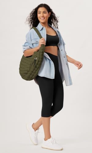 ODODOS Quilted Carryall Tote Bag for Women Crossbody Hobo Lightweight Padding Shoulder Bag - color: Avocado