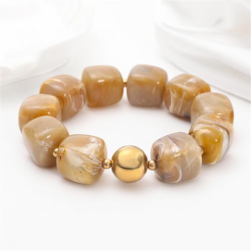 Soyzvteo Chunky Beaded Bracelets Boho Acrylic Geometric Beaded Bangle Bracelet Chunky Statement Jewelry for Women - color: Brown