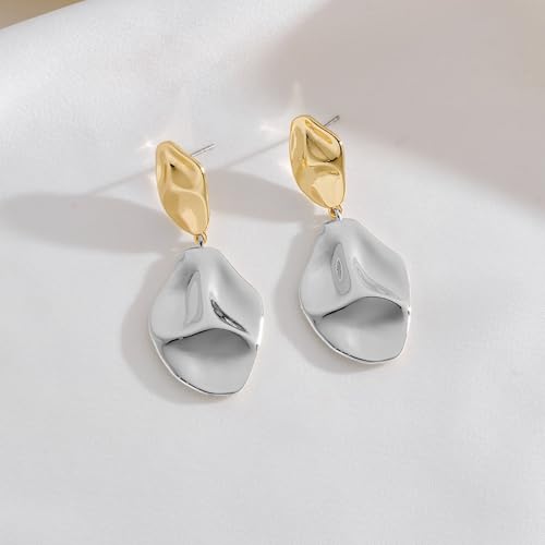MUYAN Gold and Silver Boho Hammered Dangling Earrings for Women Modern Statement Finish Dangle Drop Earrings Jewelry - color: Drop Two Tone