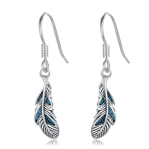 Western Earrings for Women 925 Sterling Silver Turquoise Western Country Dangle Drop Earrings Country Jewelry Gifts for Cowgirl Cowboy - style: Feather-A