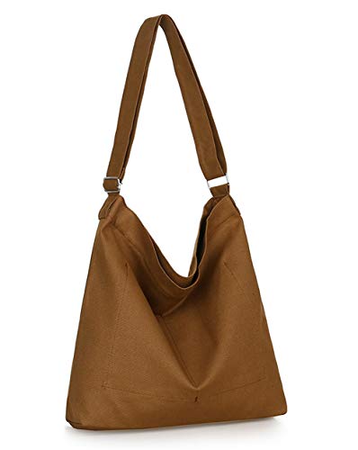 Covelin Women's Retro Large Size Canvas Shoulder Bag Hobo Crossbody Handbag Casual Tote - color: Brown