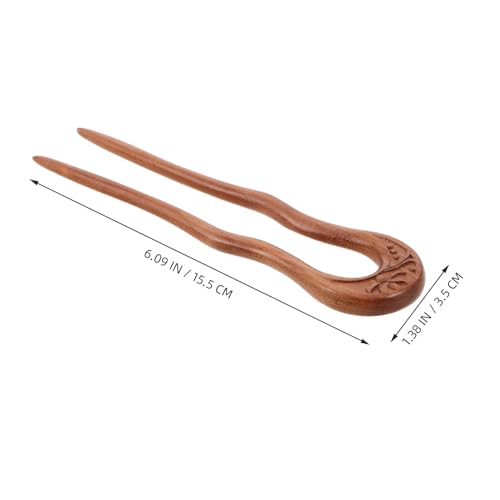OSALADI Vintage U-shaped Wooden Hair Pins Double Prong Hair Forks for Women Chinese Traditional Headdress Retro Wooden for Updo and Bun