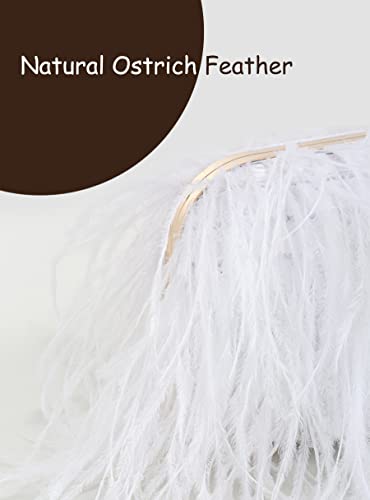 Women Real Natural Ostrich Feather Evening Bags Purses Clutch Vintage Banquet Handbag - color: White