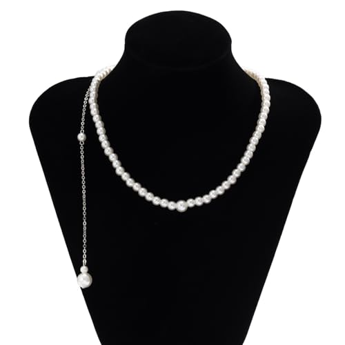 Rhinestone Back Chain Necklace for Women Bridal Wedding Sexy Rhinestone Backdrop Chain Waist Belly Chains Trendy Body Chains Jewelry - style: Pearl