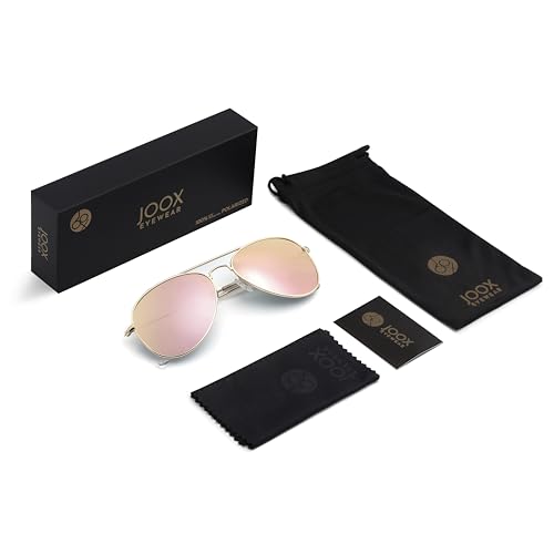 JOOX Polarized Aviator Sunglasses for Women Men, UV400 Protection Lens and Lightweight Metal Pilot Frame JX2775 - color: Shiny Gold/Pink Mirror
