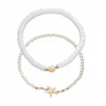 Boho Beads Beach Layered Anklet Set for Women, Handmade Gold Starfish Pearl Shell Anklets Summer Ocean Accessories Jewelry Gift - color: White