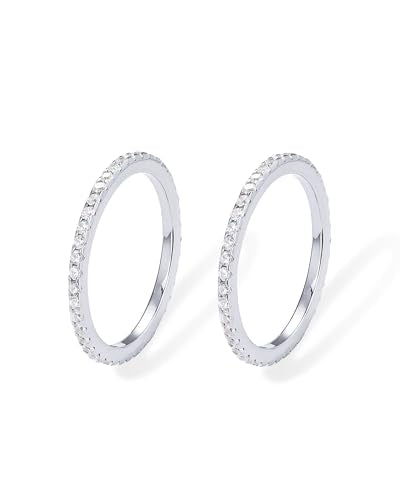 PAVOI Gold Plated Solid 925 Sterling Silver CZ Simulated Diamond Stackable Ring Eternity Bands for Women - color: 2-Pack White Gold