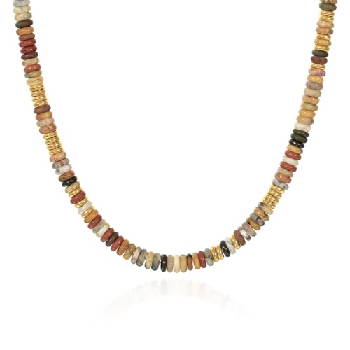KissYan Boho Beaded Choker Necklace for Women, Gemstone Choker Natural Stone Freshwater Pearl Surfer Necklaces 14K Gold Plated Summer Beach Handmade Jewelry - color: R-Maillard