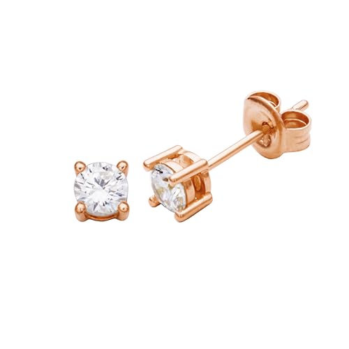 Amazon Essentials Plated Sterling Silver Cubic Zirconia Stud Earrings (Round & Princess) - color: White/Rose Gold, size: 4 mm, style: Round Cut