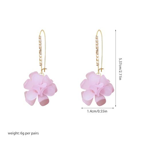 Boho Flower Dangle Earrings for Women Long Drop Resin Acrylic Tiered Petal Statement Earrings Handmade Lightweight Vintage Floral Chunky Drop Jewelry - color: Pink