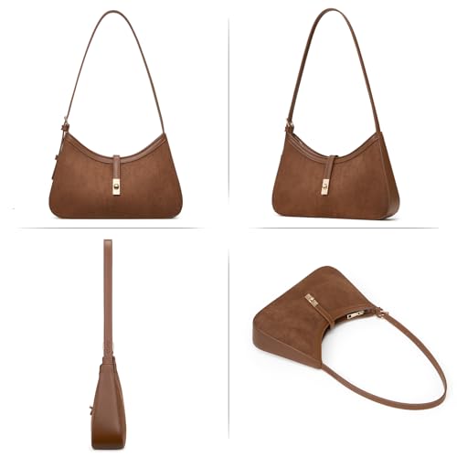 CLUCI Suede Purses for Women, Shoulder Suede Bag with Adjustable Strap, Handbag Hobo Bags - color: B-brown Suede-small