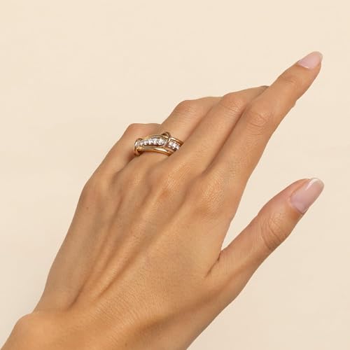 YOIHUR 14K Gold Plated Stackable Rings for Women Non Tarnish, 3 Ring Set with CZ Cubic Zirconia，Interlocked Stackable Rings，Gold and Silver Connected Bands Stacking Jewelry