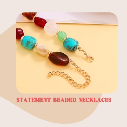 ACEDRE Colorful Beaded Necklace Chunky Acrylic Gemstone Chokers Boho Statement Jewelry for Women