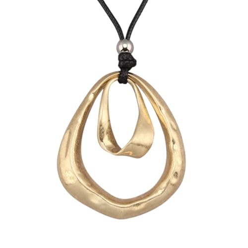 GelConnie Leather Necklace for Women Round Wooden Pendant Long Leather Choker Vintage Sweater Necklace Gold Chunky Boho Necklaces for Women - style: Gold 2 Circles Pendant
