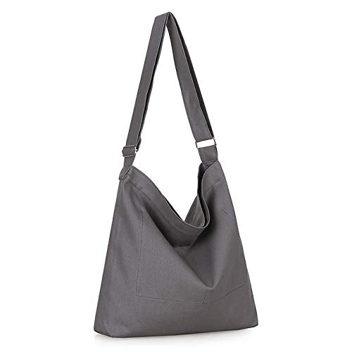 Covelin Women's Retro Large Size Canvas Shoulder Bag Hobo Crossbody Handbag Casual Tote - color: Dark Grey