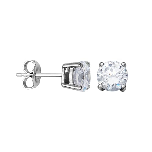 Amazon Essentials Plated Sterling Silver Cubic Zirconia Stud Earrings (Round & Princess) - color: White/Platinum, size: 8 mm, style: Round Cut