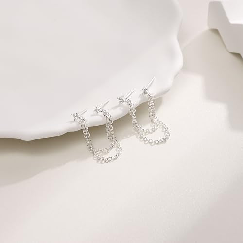 Freekiss Gold Chain Studs Earrings for Women Trendy: Hypoallergenic 14K Gold Plated Dangle Earrings Dainty Small Long Chain Earring Set Fashion Gold Jewelry for Women - style: 4cz chain earrings-SL