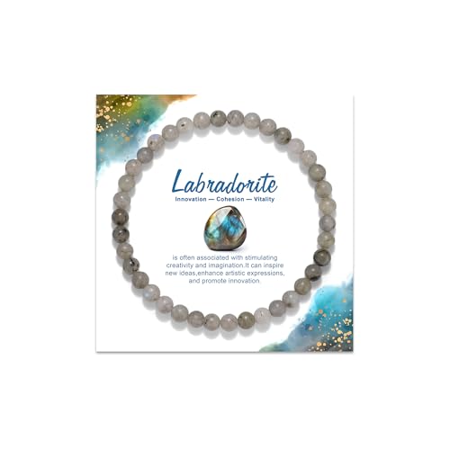 Natural Gemstone Beads Bracelets Healing Crystal Stone Beaded Bracelet for Women Men Handmade Spiritual Jewelry Gifts - color: Labradorite, size: Round Beads