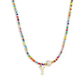 Colorful Pearl Beaded Initial Choker Necklaces for Women, Boho Handmade Personalized Seed Beads Letter Name Necklace Beach Surfer Bohemian Jewelry Gift - color: Y