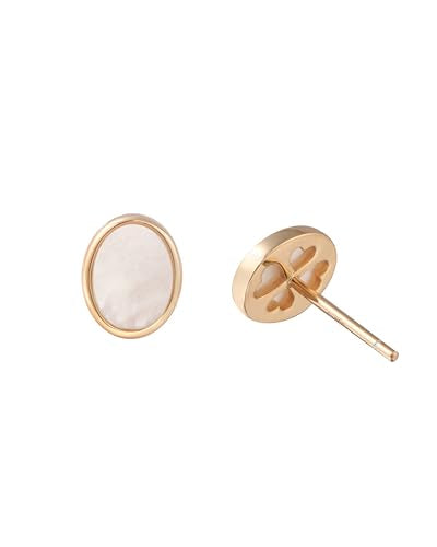 S.Leaf Gold Stud Earrings for Women Sterling Silver Gold plated Hypoallergenic Shell Mother of Pearl Post Earrings for Women Birthday Gifts - color: D01_Shell_7mm_Gold