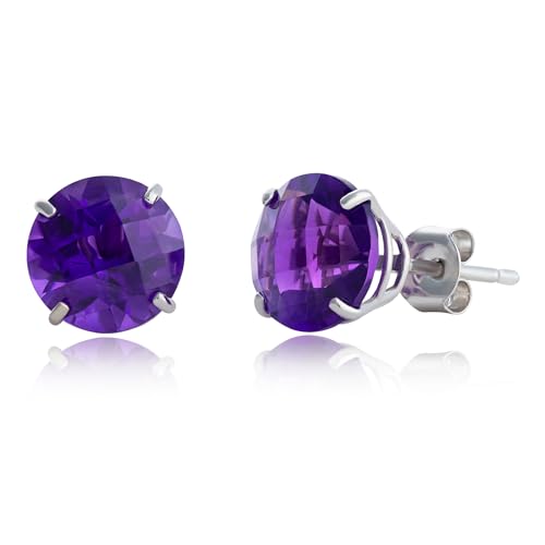 10k Gold 8mm Round Birthstone Stud Earrings for Women by MAX + STONE - color: Amethyst