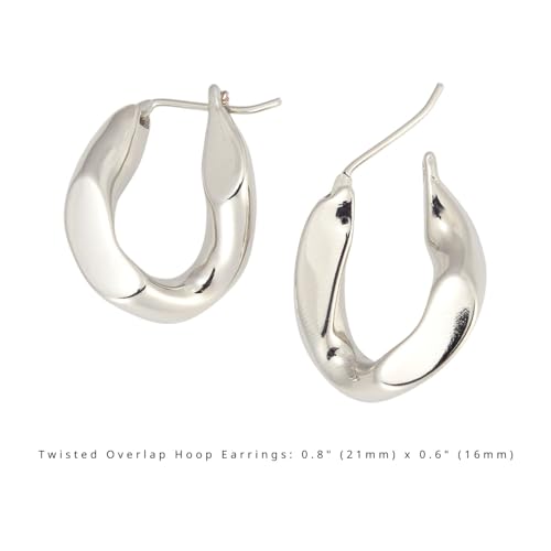 RENAIZ Bold Statement Hoop & Stud Earrings for Women – 14K Gold & Rhodium Plated Maximalist Jewelry, Chunky Geometric Boho Earrings, Hypoallergenic Non-Tarnish Trendy Gift - color: White Gold, style: Twisted Overlap