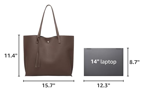 Dreubea Women's Soft Faux Leather Tote Shoulder Bag from, Big Capacity Tassel Handbag - color: Coffee