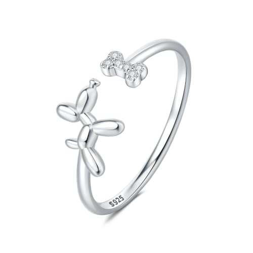 Rings for Women Butterfly Ring 925 Sterling Silver Rings Adjustable Promise Open Ring for Women Couple Wedding Engagement Jewelry Gifts - style: Balloon Dog Open Ring
