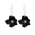 Bohemian Daisy Flower Matte Floral Long Petal Drop Dangle Earrings Layered Tiered for Women Chic Boho Wedding Jewelry - color: Black