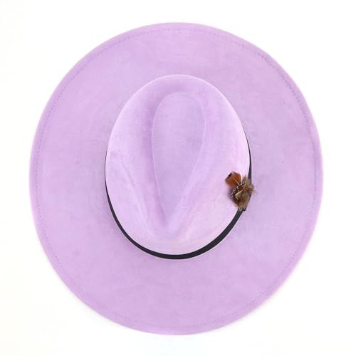 LIDHAY Big Wide Brim Fedora Hats for Women Men Western Suede Hat Panama Hat Outdoor Hats - color: Light Purple